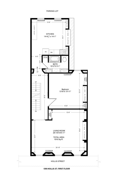 Floor plan for 1 bed, 1 bath
